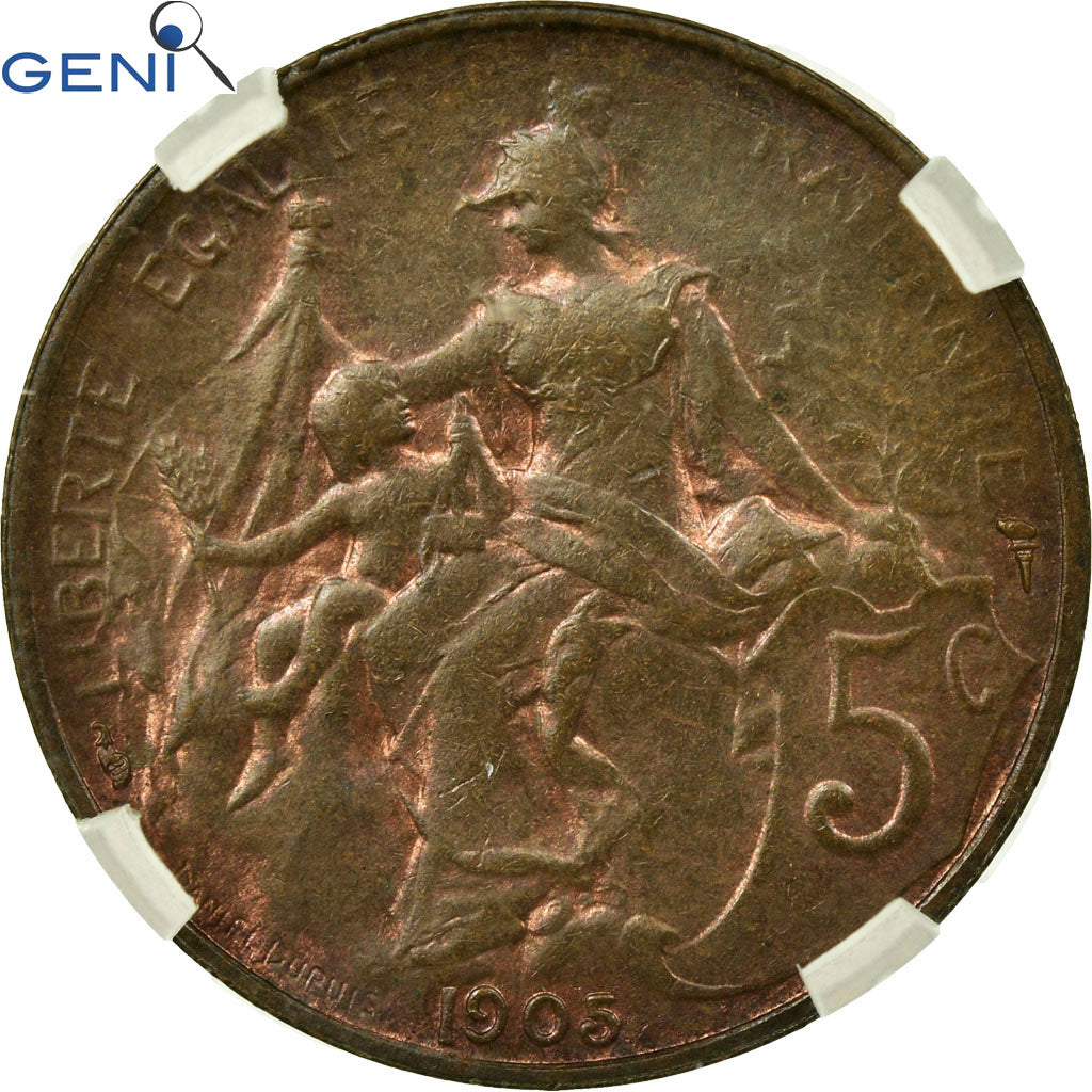 Moneta, Francia, Dupuis, 5 Centimes, 1905, Paris, GENI, MS62BR, Bronzo, KM:842