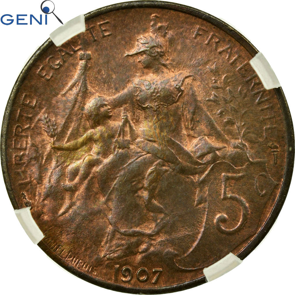 Coin, France, Dupuis, 5 Centimes, 1907, Paris, GENI, MS62BR, Bronze, KM:842
