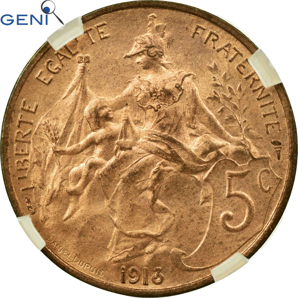 Coin, France, Dupuis, 5 Centimes, 1913, Paris, GENI, MS64RD, Bronze, KM:842