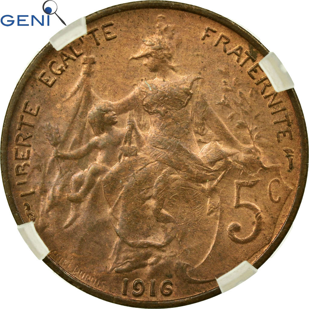 Coin, France, Dupuis, 5 Centimes, 1916, Paris, GENI, MS63RB, Bronze, KM:842