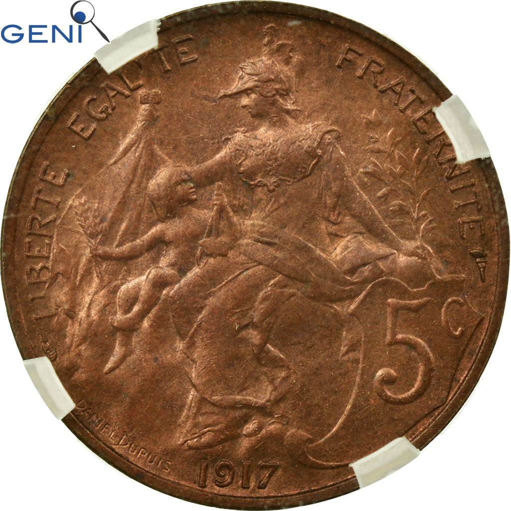 Coin, France, Dupuis, 5 Centimes, 1917, Paris, GENI, MS61BR, Bronze, KM:842