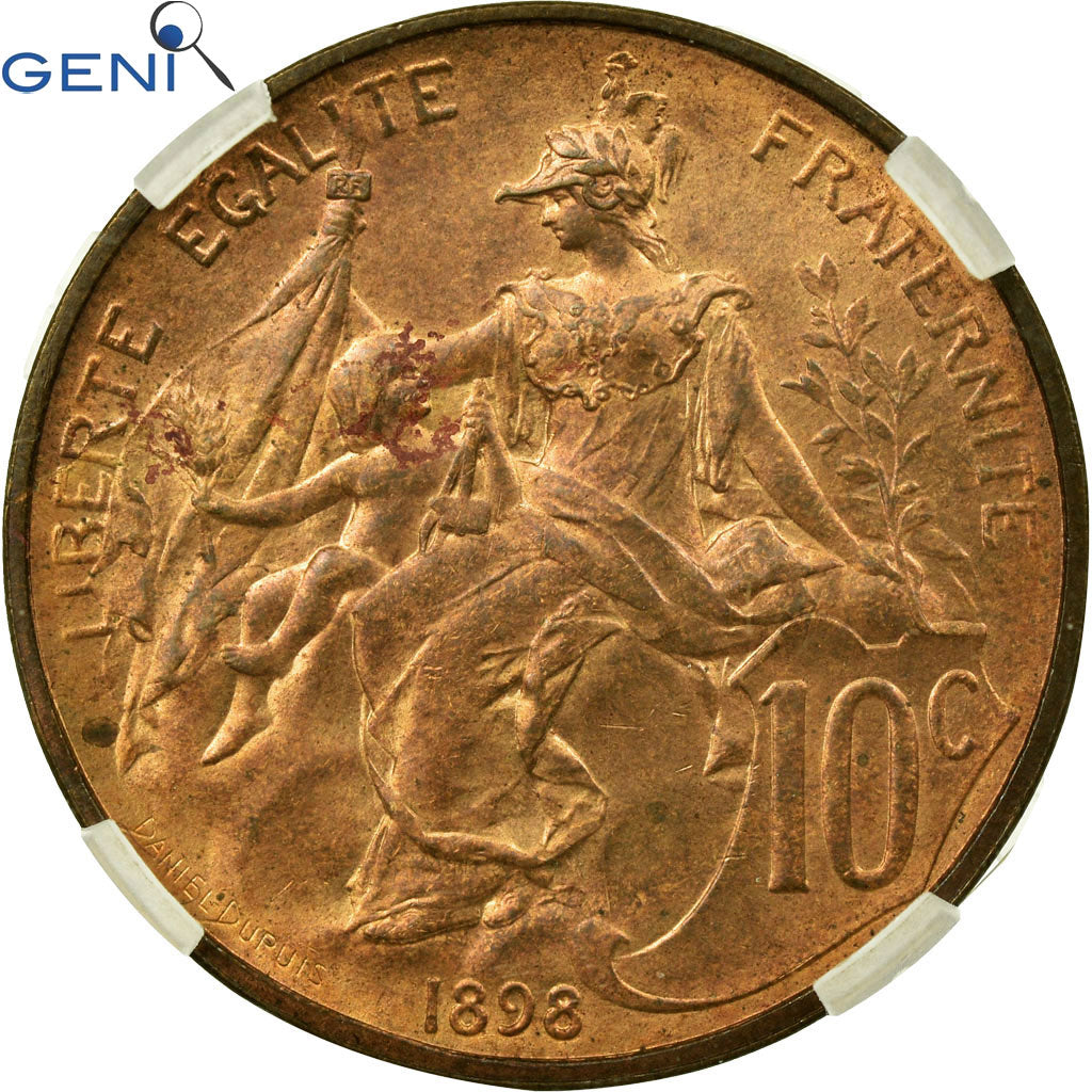 Monnaie, France, Dupuis, 10 Centimes, 1898, Paris, GENI, MS64RB, Bronze