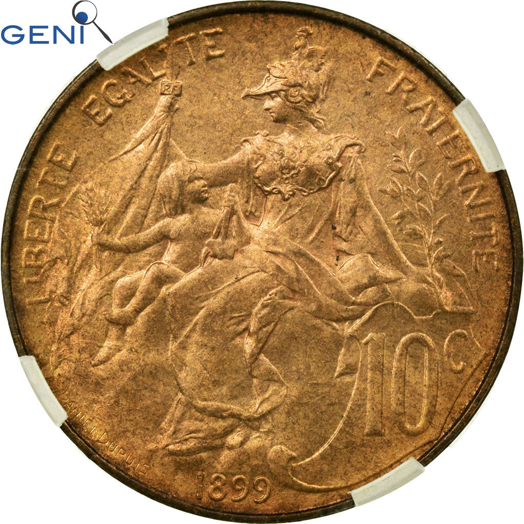Moneta, Francia, Dupuis, 10 Centimes, 1899, Paris, GENI, MS65RD, Bronzo, KM:843