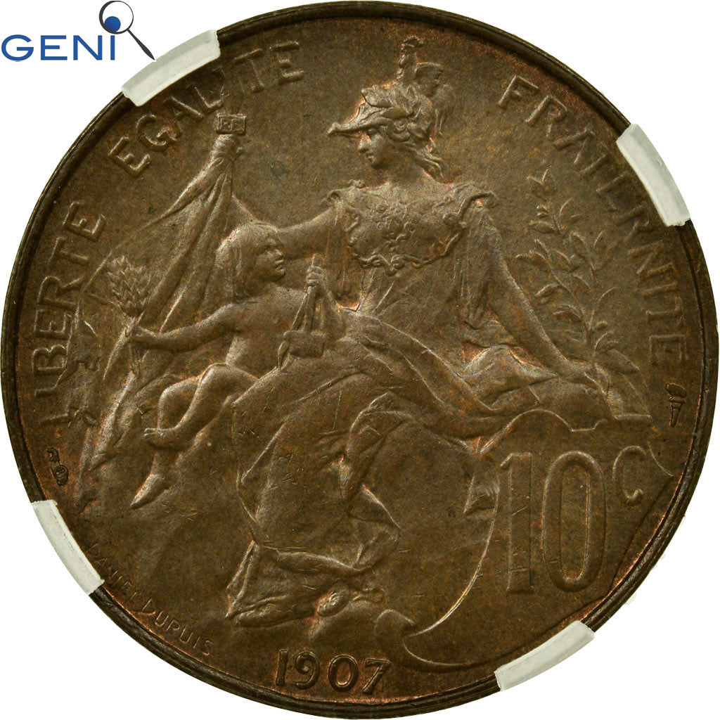 Coin, France, Dupuis, 10 Centimes, 1907, Paris, GENI, MS63BR, Bronze, KM:843