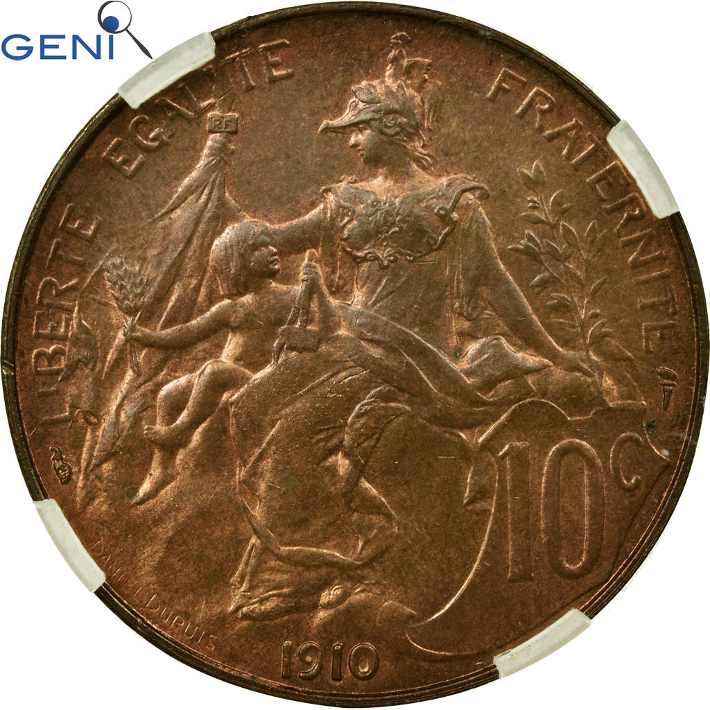 Coin, France, Dupuis, 10 Centimes, 1910, Paris, GENI, MS63RB, Bronze, KM:843