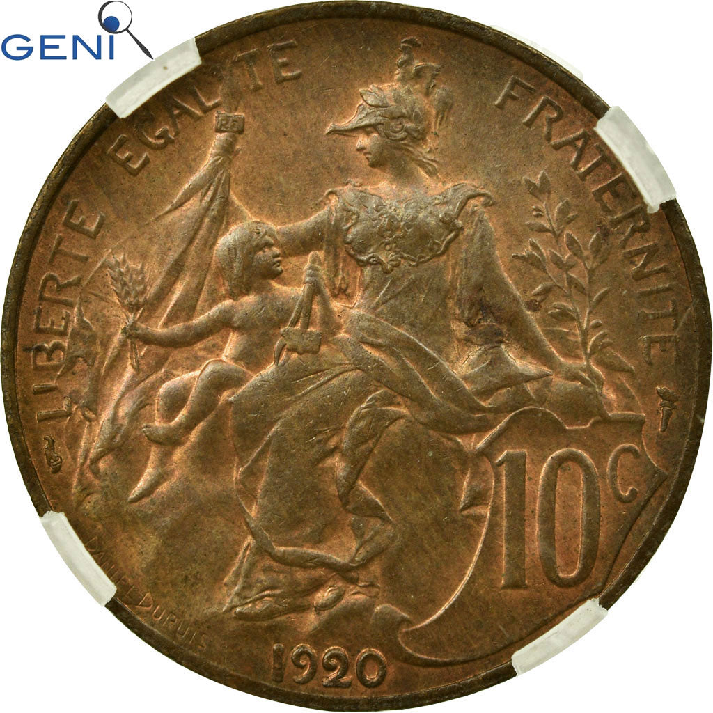 Münze, Frankreich, Dupuis, 10 Centimes, 1920, Paris, GENI, MS62RB, Bronze