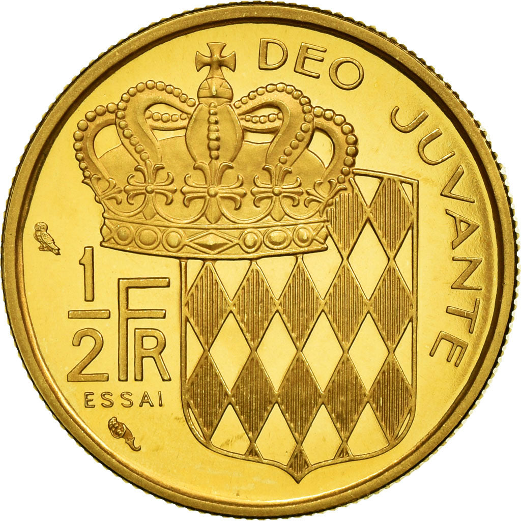 Coin, Monaco, Rainier III, 1/2 Franc, 1965, Paris, ESSAI, MS(63), Gold, KM:E54