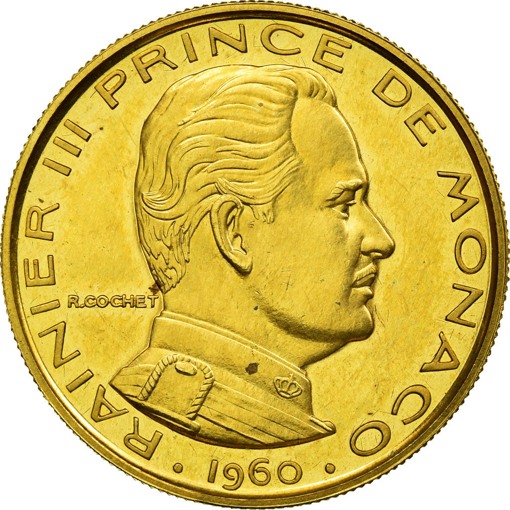 Coin, Monaco, Rainier III, Franc, 1960, Paris, ESSAI, MS(63), Gold, KM:E40