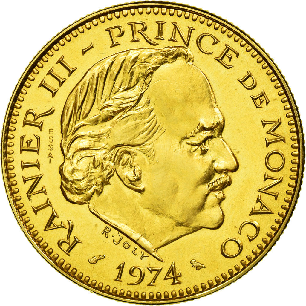 Coin, Monaco, Rainier III, 5 Francs, 1974, Paris, ESSAI, MS(63), Gold, KM:E62