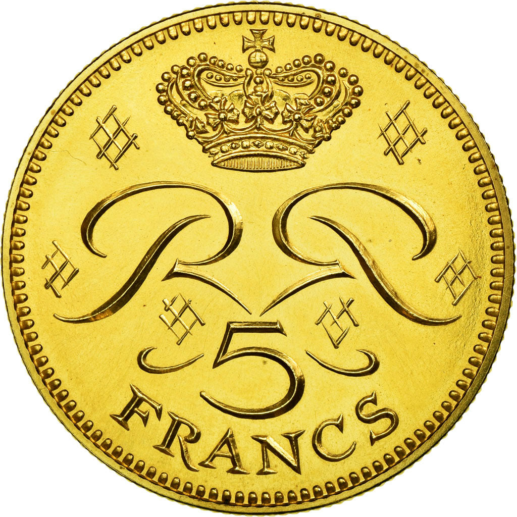 Coin, Monaco, Rainier III, 5 Francs, 1974, Paris, ESSAI, MS(63), Gold, KM:E62