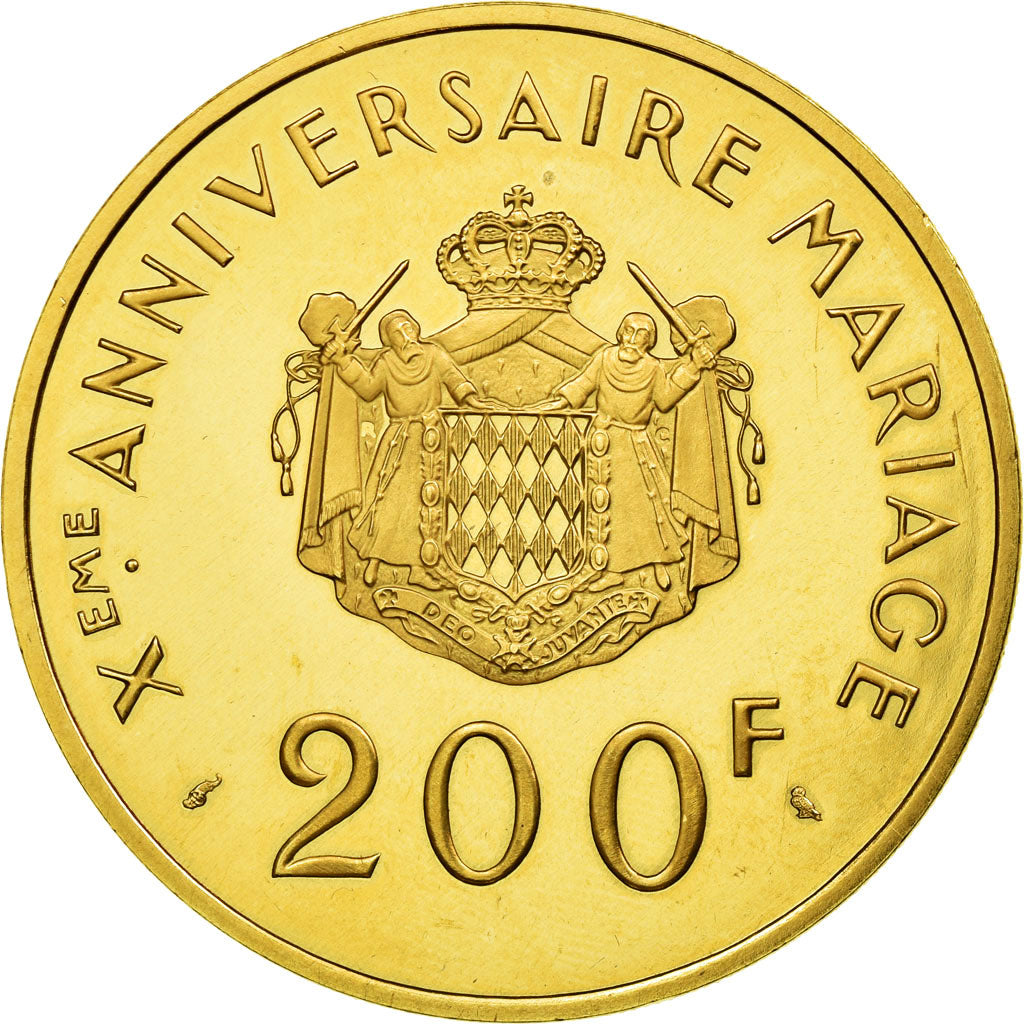 Coin, Monaco, Grace et Rainier III, 200 Francs, 1966, Paris, MS(63), Gold, KM:M2