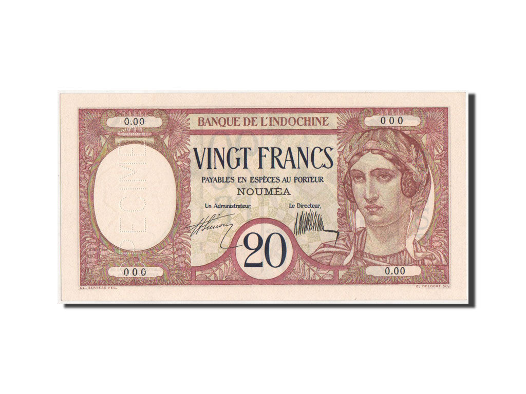 New Caledonia, Noumea, 20 Francs, 1929, SPECIMEN, KM:37s