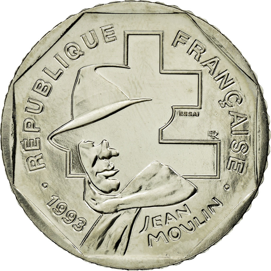 Moneta, Francia, Jean Moulin, 2 Francs, 1993, Paris, ESSAI, SPL, Nichel