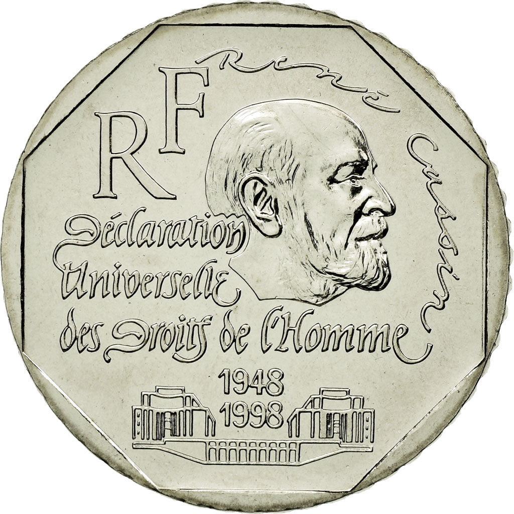 Coin, France, René Cassin, 2 Francs, 1998, Paris, ESSAI, MS(63), Nickel