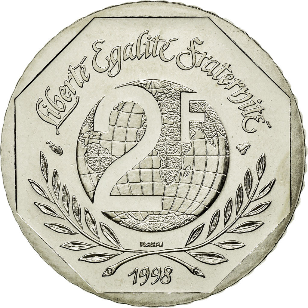 Coin, France, René Cassin, 2 Francs, 1998, Paris, ESSAI, MS(63), Nickel