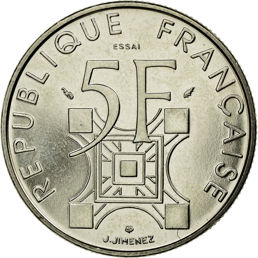 Coin, France, Tour Eiffel, 5 Francs, 1989, Paris, ESSAI, MS(63), Nickel