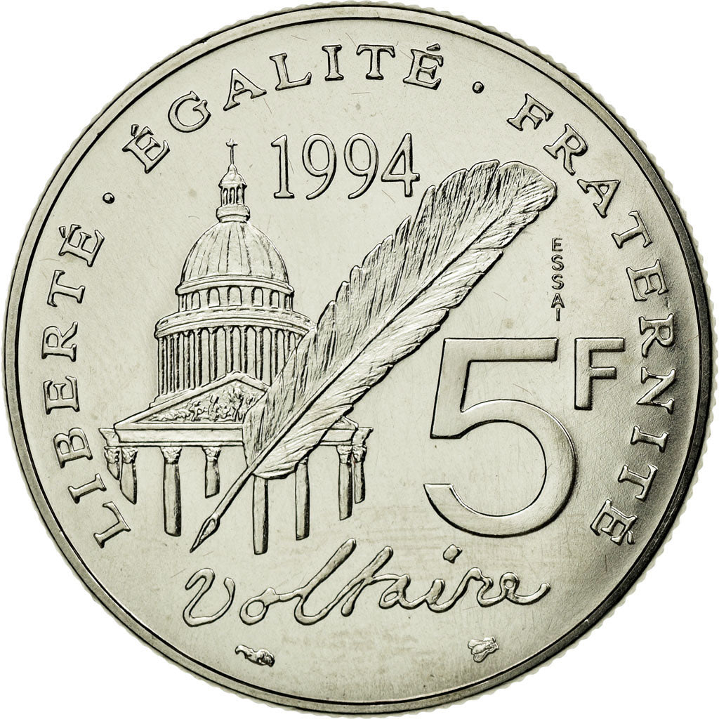 Monnaie, France, Voltaire, 5 Francs, 1994, Paris, ESSAI, SPL, Nickel