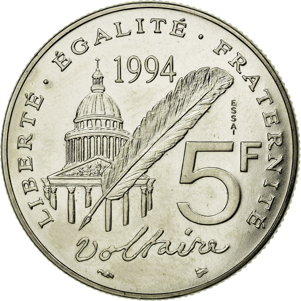 Coin, France, Voltaire, 5 Francs, 1994, Paris, ESSAI, MS(63), Nickel, KM:1063