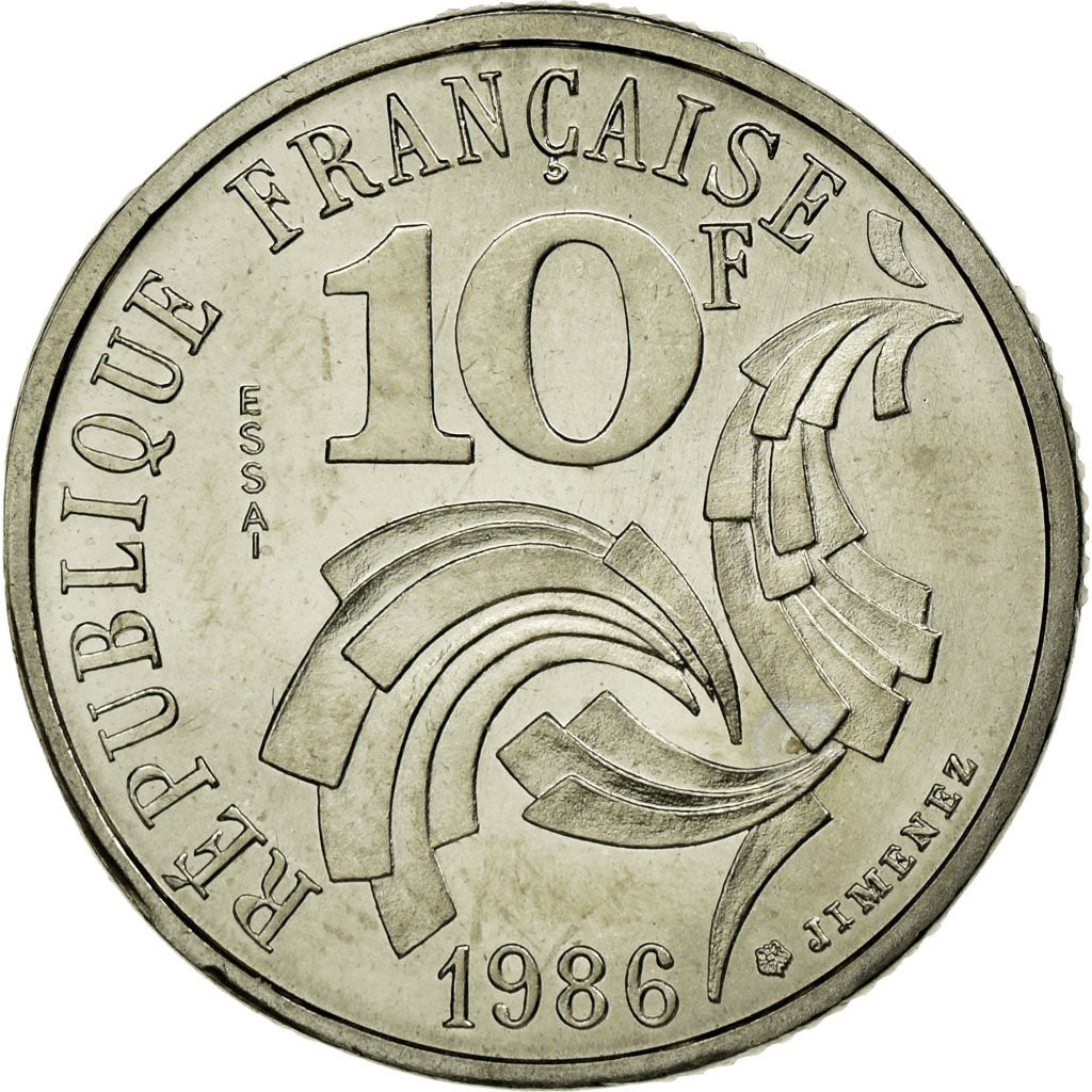 Coin, France, Jimenez, 10 Francs, 1986, Paris, ESSAI, MS(63), Nickel, KM:E132