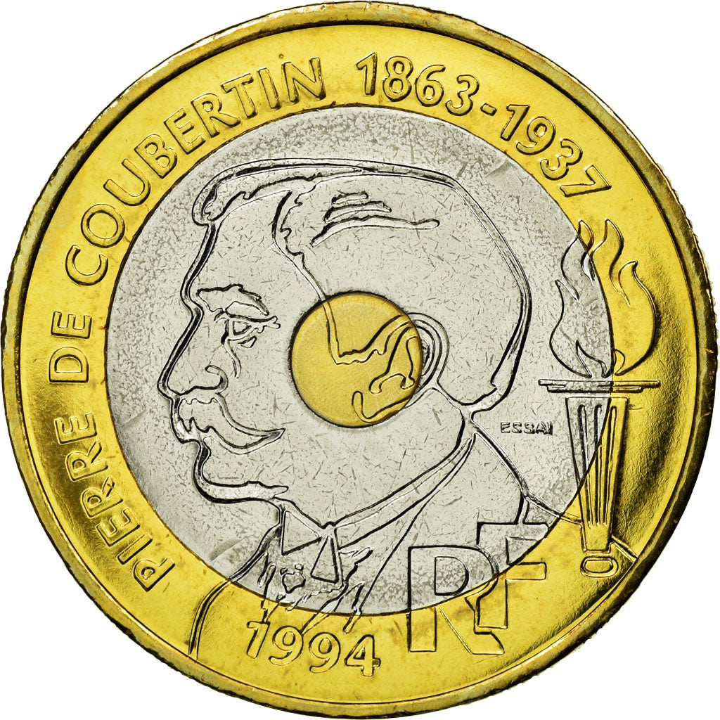 Coin, France, Pierre de Coubertin, 20 Francs, 1994, Paris, ESSAI, MS(63)