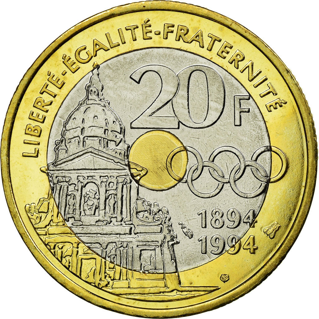 Moneda, Francia, Pierre de Coubertin, 20 Francs, 1994, Paris, ESSAI, SC