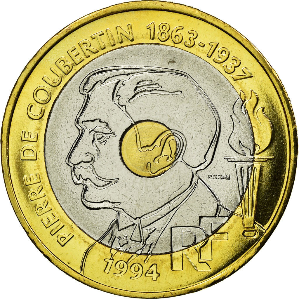 Coin, France, Pierre de Coubertin, 20 Francs, 1994, Paris, ESSAI, MS(63)