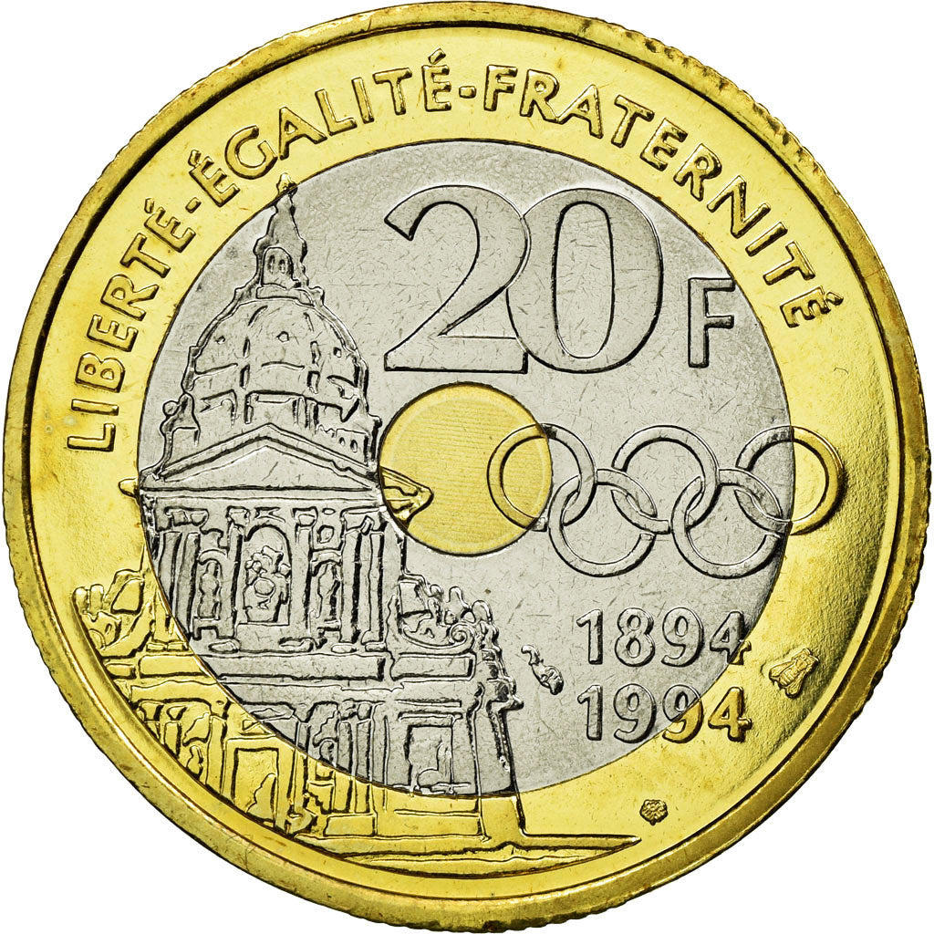 Coin, France, Pierre de Coubertin, 20 Francs, 1994, Paris, ESSAI, MS(63)