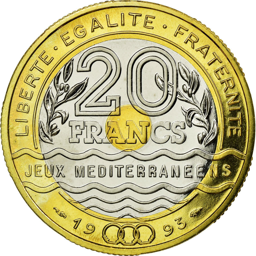 Coin, France, Jeux Méditerranéens, 20 Francs, 1993, Paris, ESSAI, MS(63)