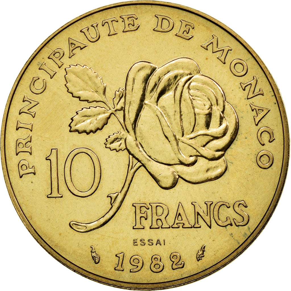Coin, Monaco, Grace de Monaco, 10 Francs, 1982, Paris, ESSAI, MS(63)