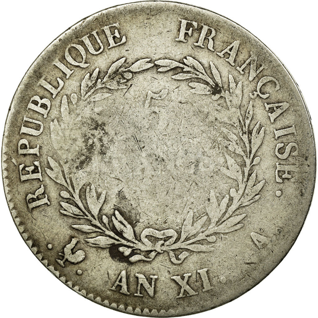 Coin, France, Napoleon I, 5 Francs, An XI, Paris, F(12-15), Silver, KM:650.1
