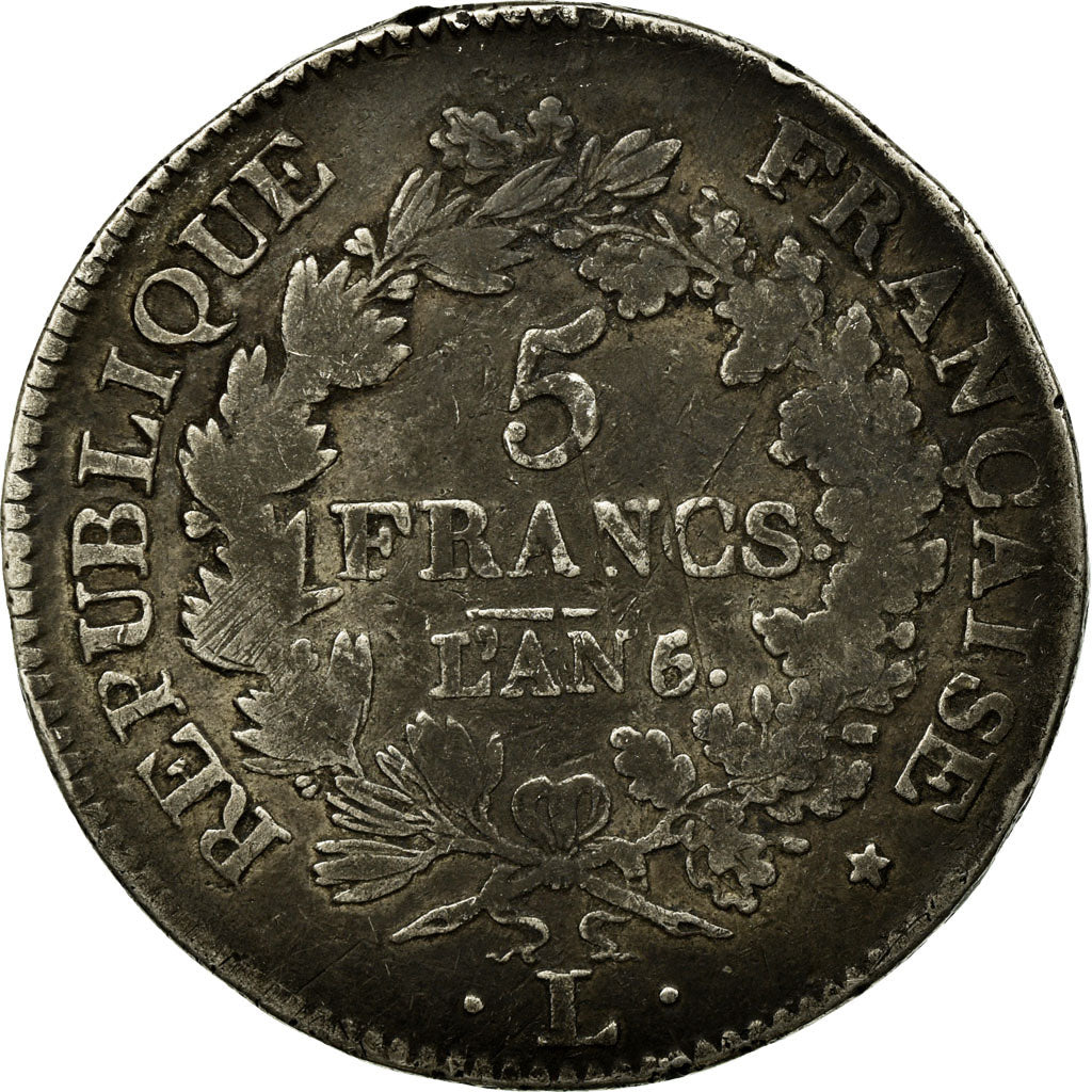 Münze, Frankreich, Union et Force, 5 Francs, AN 6, Bayonne, S, Silber
