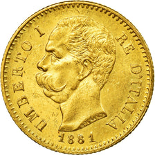 Coin, Italy, Umberto I, 20 Lire, 1881, Rome, AU(55-58), Gold, KM:21