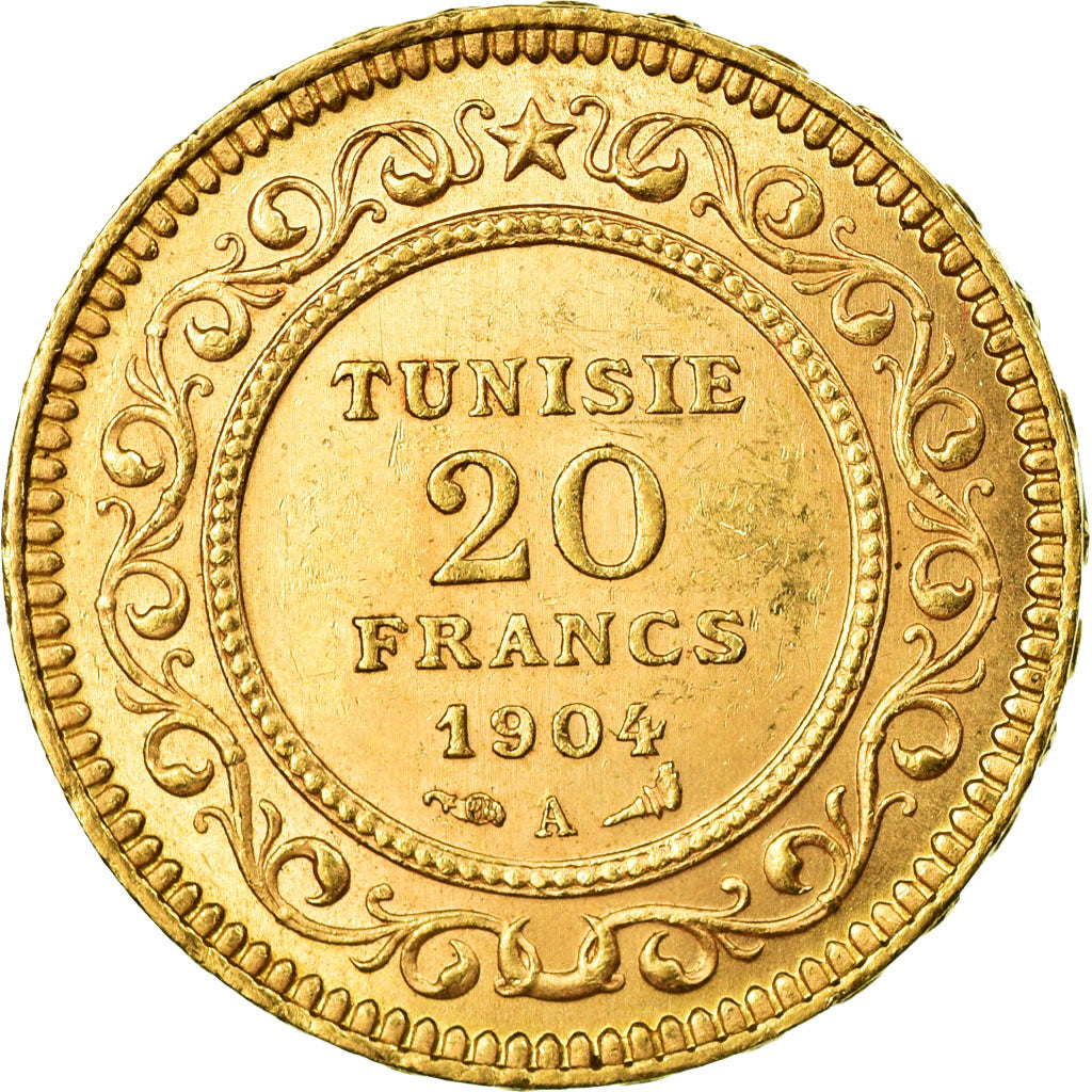 Monnaie, Tunisie, Muhammad al-Hadi Bey, 20 Francs, 1904, Paris, SUP, Or, KM:234