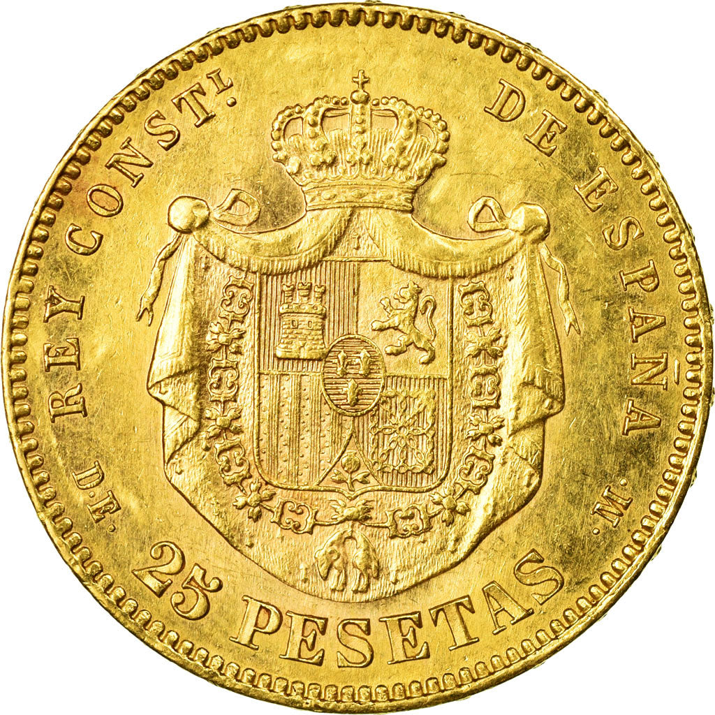 Coin, Spain, Alfonso XII, 25 Pesetas, 1876, Madrid, AU(55-58), Gold, KM:673