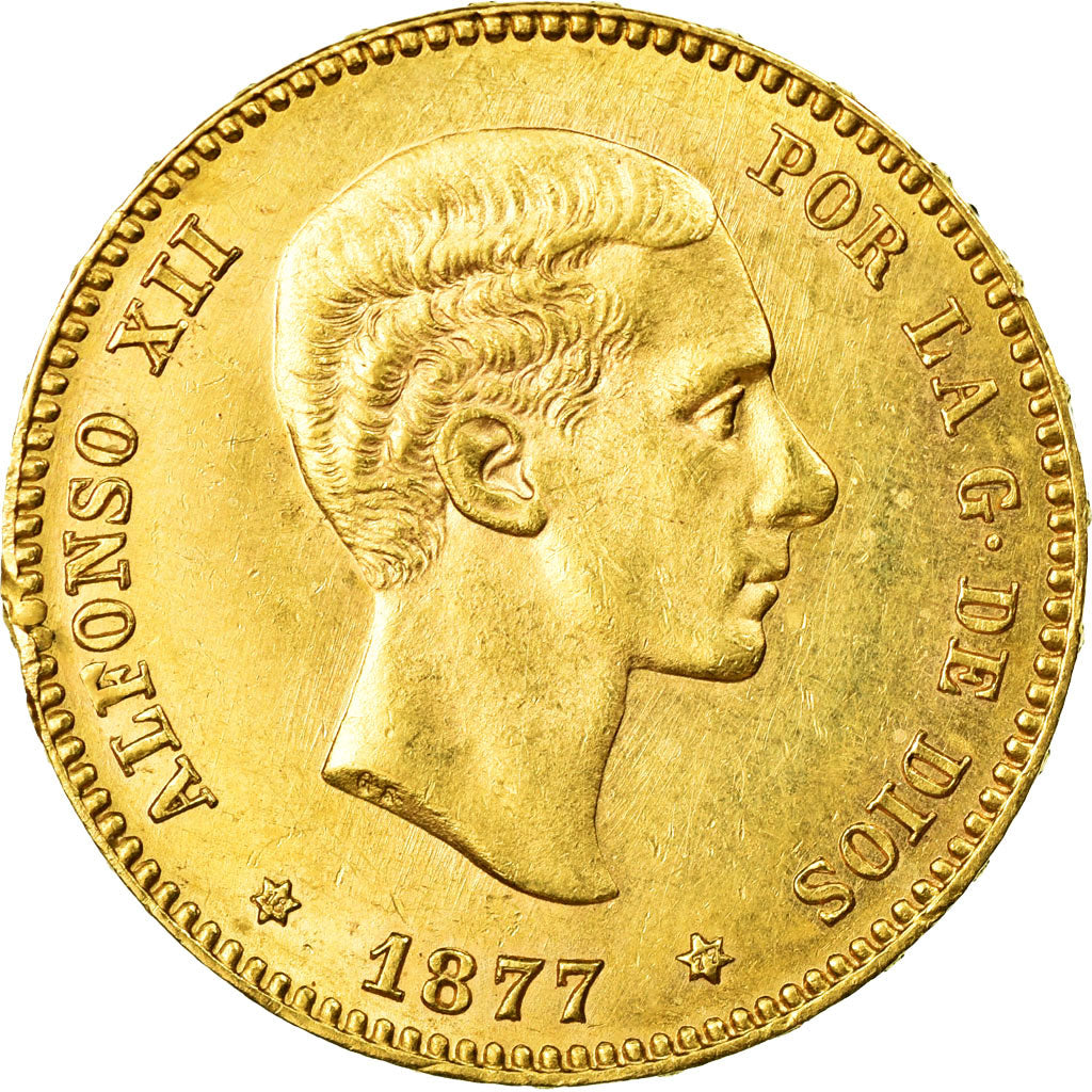 Coin, Spain, Alfonso XII, 25 Pesetas, 1877, Madrid, EF(40-45), Gold, KM:673