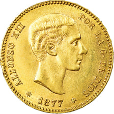 Munten, Spanje, Alfonso XII, 25 Pesetas, 1877, Madrid, ZF, Goud, KM:673