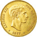 Moeda, Espanha, Alfonso XII, 25 Pesetas, 1877, Madrid, EF(40-45), Dourado