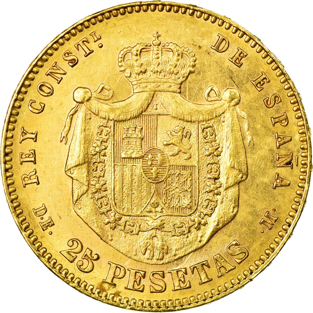 Coin, Spain, Alfonso XII, 25 Pesetas, 1877, Madrid, EF(40-45), Gold, KM:673