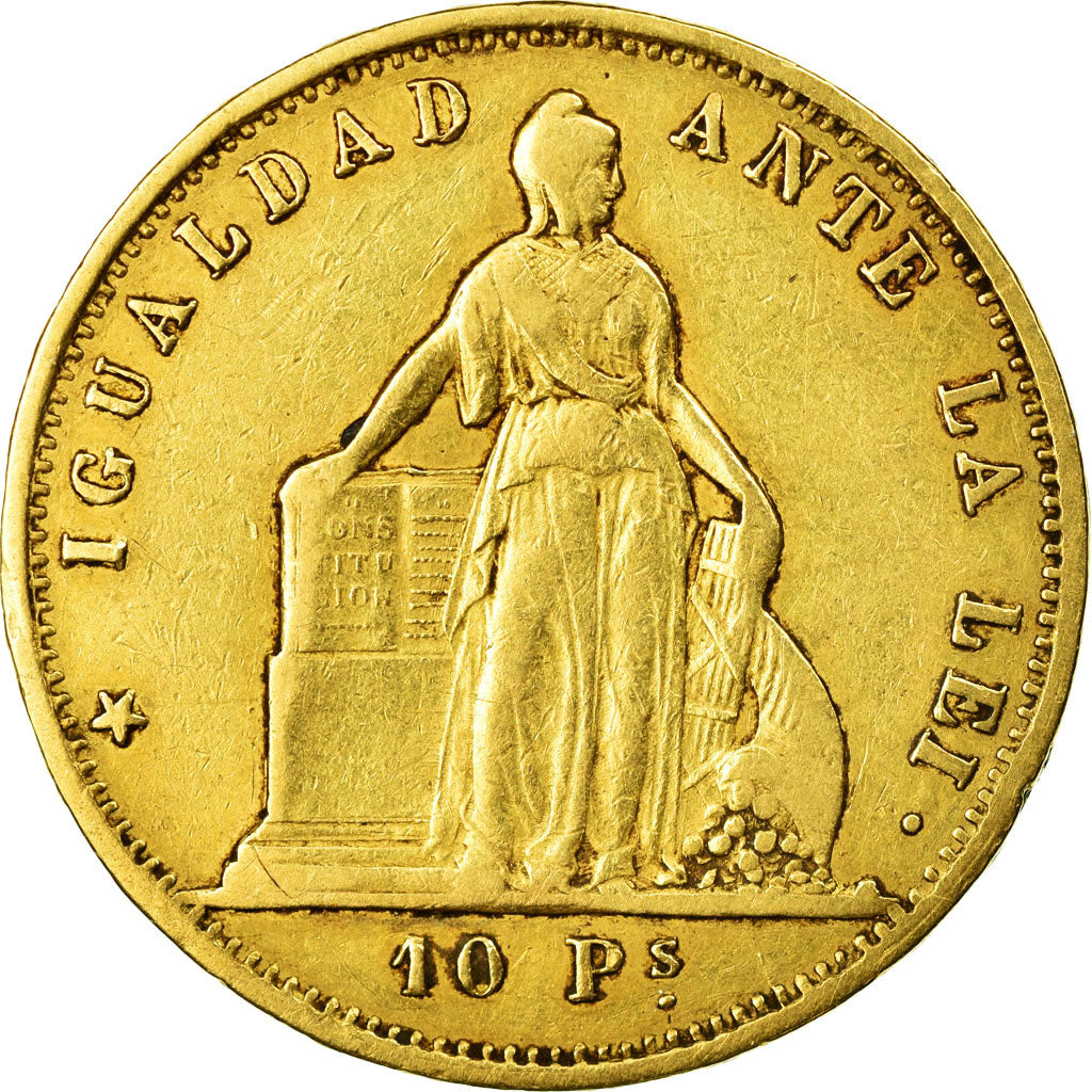 Coin, Chile, 10 Pesos, 1855, Santiago, VF(30-35), Gold, KM:131