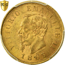Coin, Italy, Vittorio Emanuele II, 10 Lire, 1863, Torino, PCGS, MS62, Gold