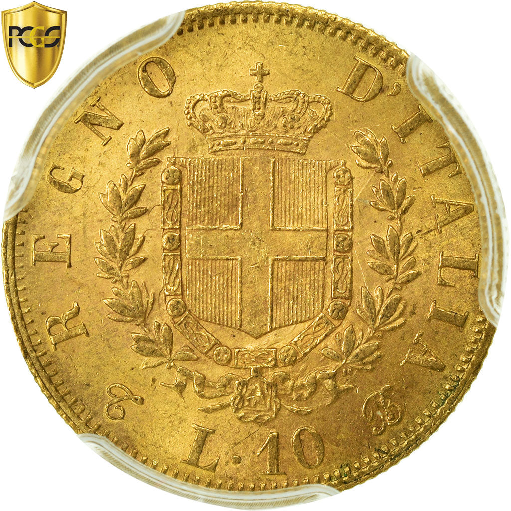 Coin, Italy, Vittorio Emanuele II, 10 Lire, 1863, Torino, PCGS, MS62, Gold