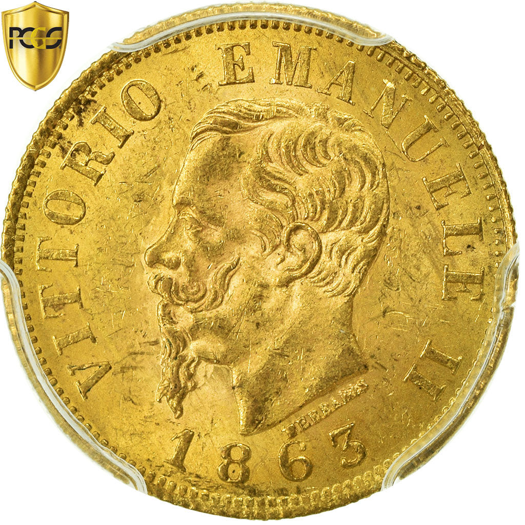 Monnaie, Italie, Vittorio Emanuele II, 10 Lire, 1863, Torino, PCGS, MS62+, Or