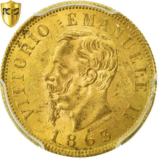 Monnaie, Italie, Vittorio Emanuele II, 10 Lire, 1863, Torino, PCGS, MS62+, Or