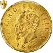 Coin, Italy, Vittorio Emanuele II, 10 Lire, 1863, Torino, PCGS, MS63, Gold