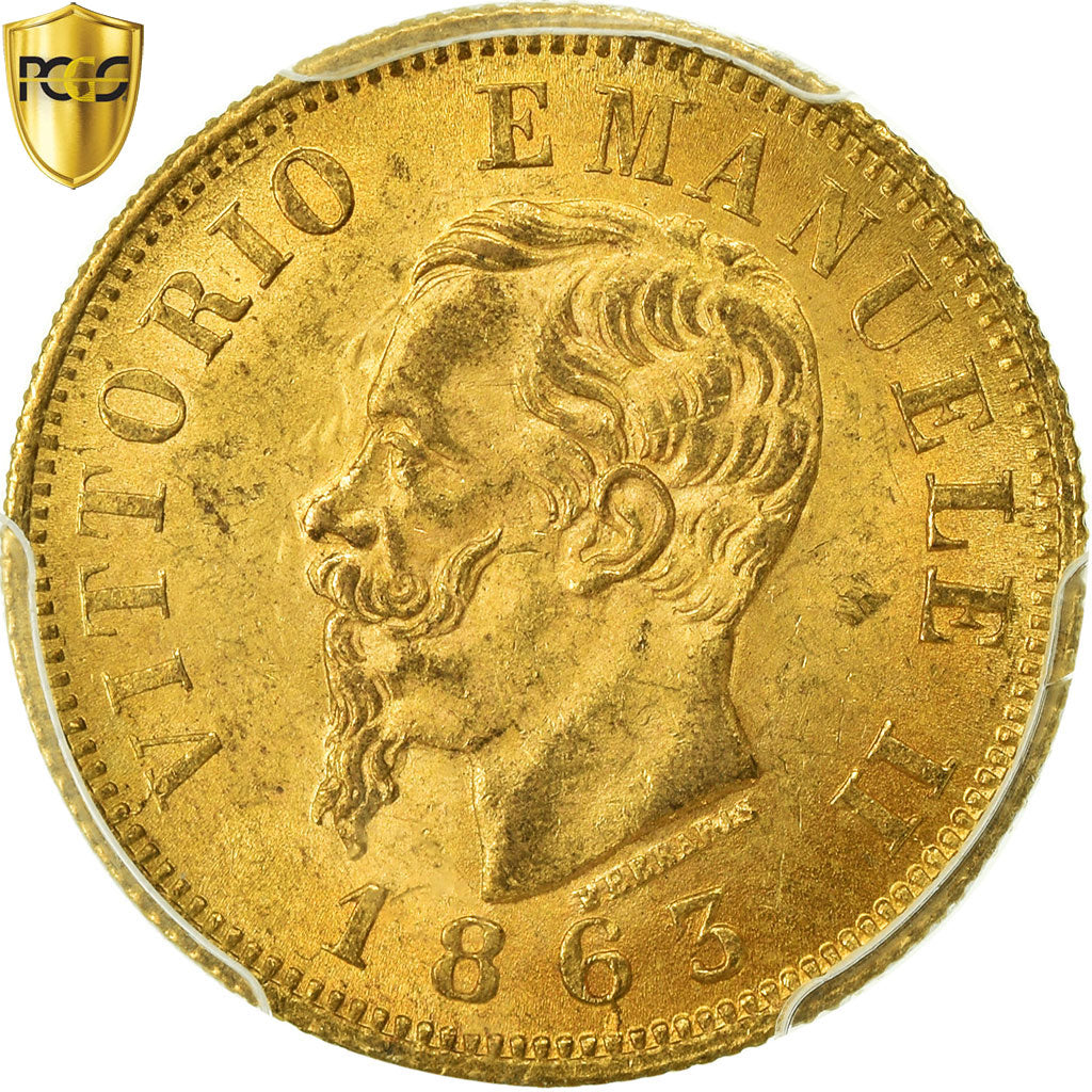 Monnaie, Italie, Vittorio Emanuele II, 10 Lire, 1863, Torino, PCGS, MS63, Or