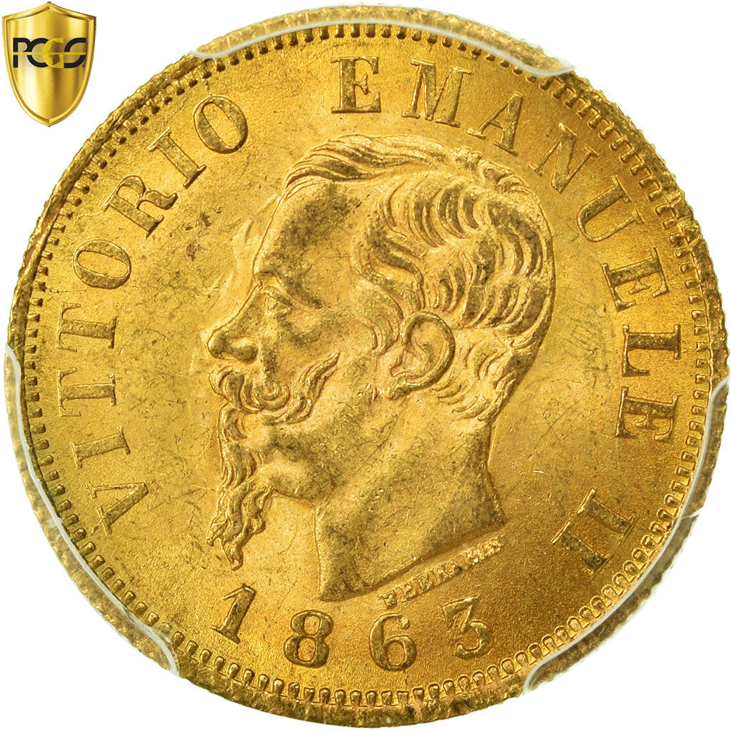 Monnaie, Italie, Vittorio Emanuele II, 10 Lire, 1863, Torino, PCGS, MS63, Or