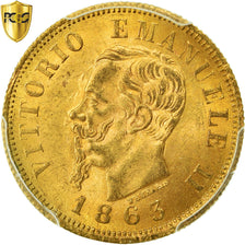 Monnaie, Italie, Vittorio Emanuele II, 10 Lire, 1863, Torino, PCGS, MS63, Or