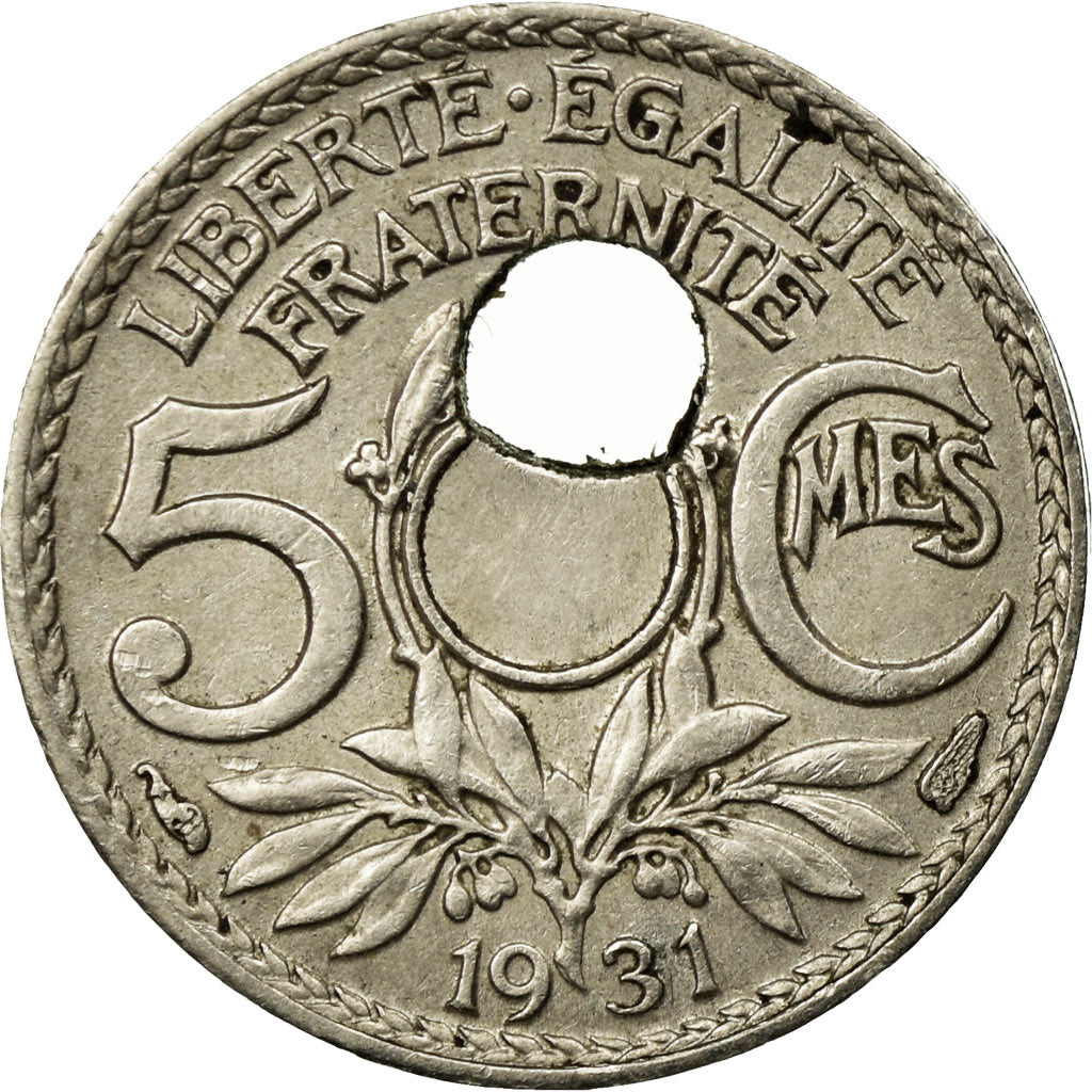 Coin, France, Lindauer, 5 Centimes, 1931, Trou Décentré, EF(40-45)