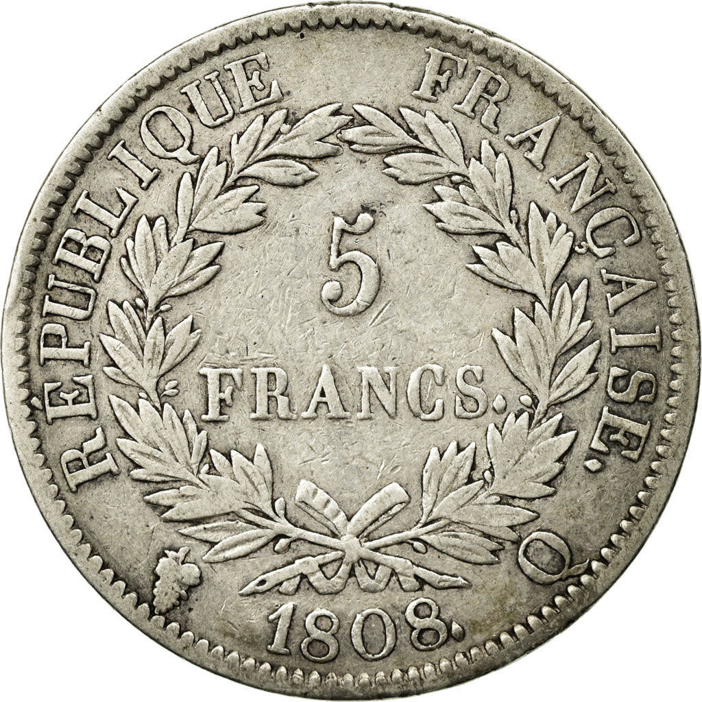 Moneta, Francia, Napoléon I, 5 Francs, 1808, Perpignan, MB+, Argento