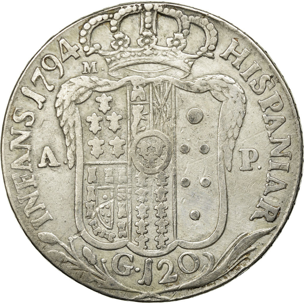 Coin, ITALIAN STATES, NAPLES, Ferdinando IV, 120 Grana, 1794, VF(30-35), Silver